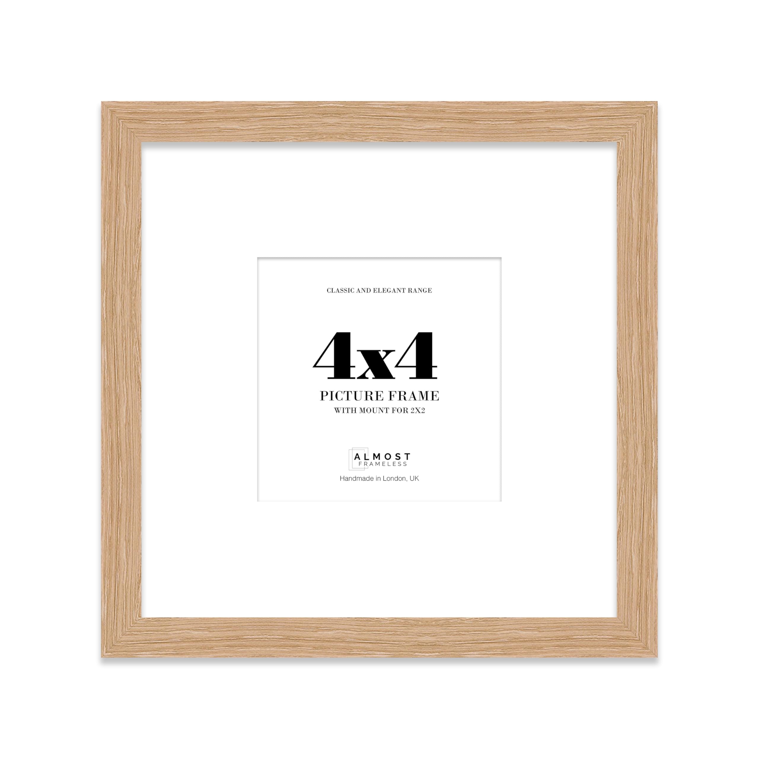 4x4 Oak Picture Frame with Mount for 2x2 Photos, Prints - Modern Square Wall Frame, 1 Pack