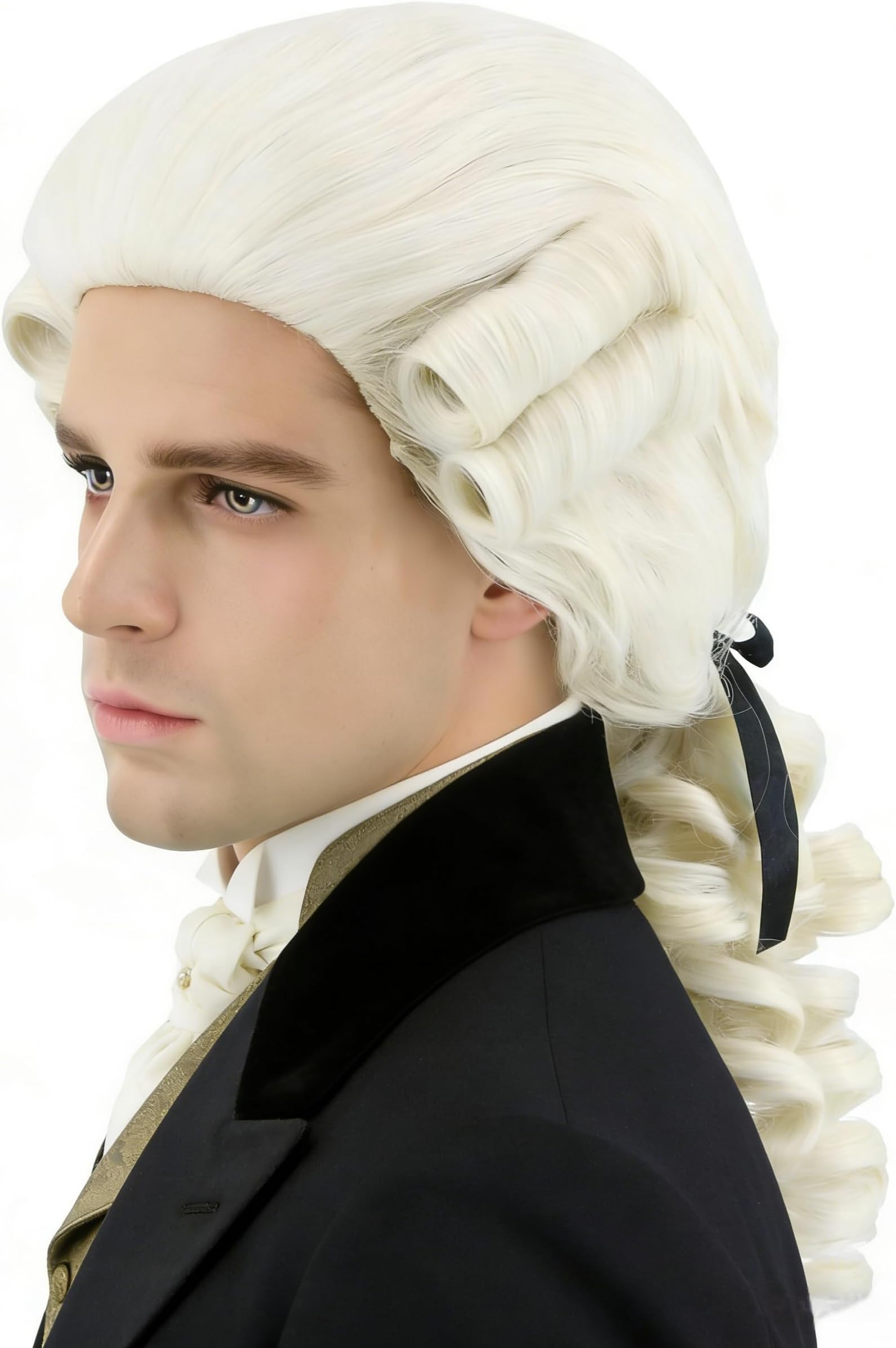 Topcosplay Mens Wig for Colonial Historical Judge Costumes Wig Beige Halloween Cosplay Wigs