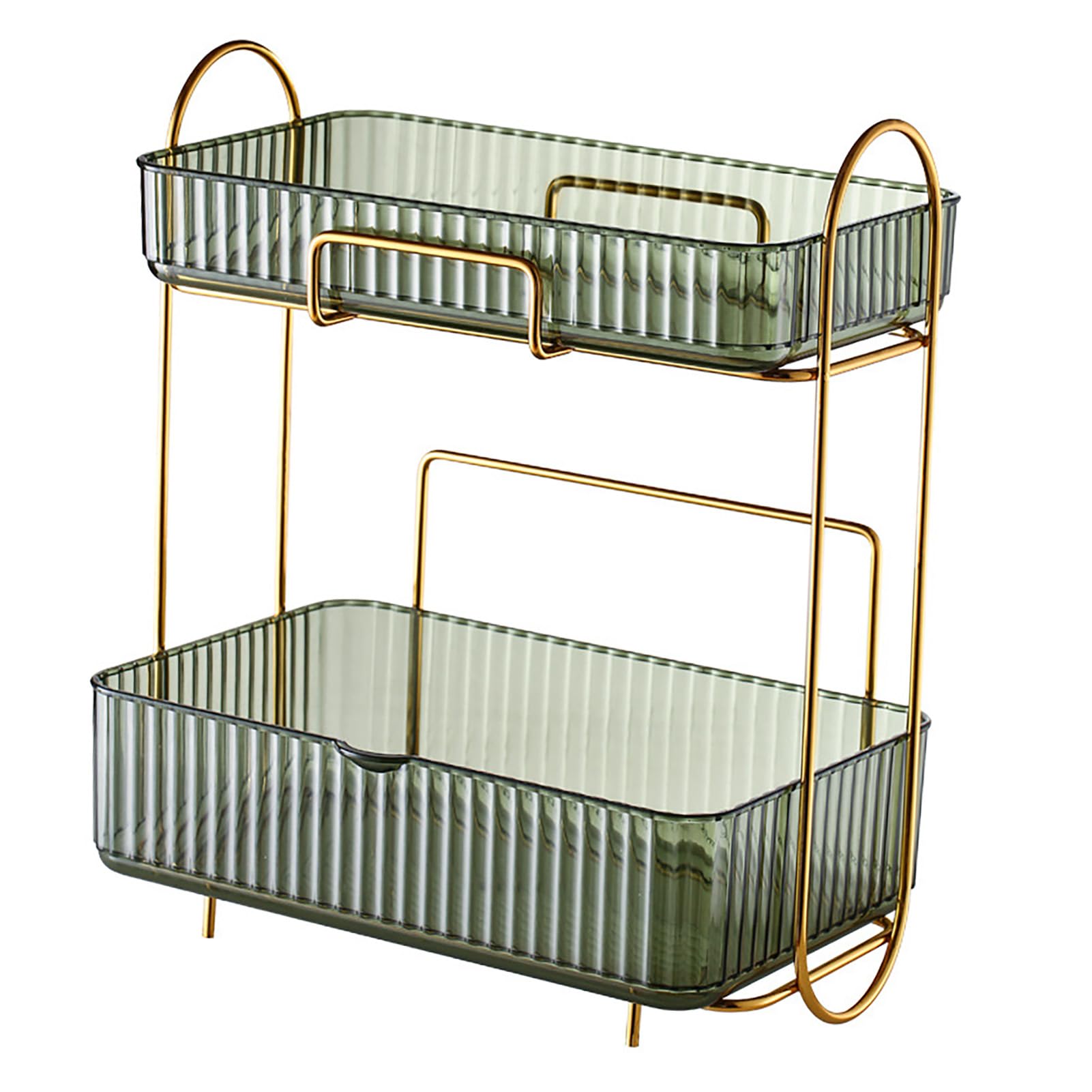 AMONIDA Organisateur de Maquillage Grande capacité, étagère de Support de Cosmétiques à 2 Niveaux pour Commode de Chambre à Coucher 30.5x18x35.5cm (GREEN)