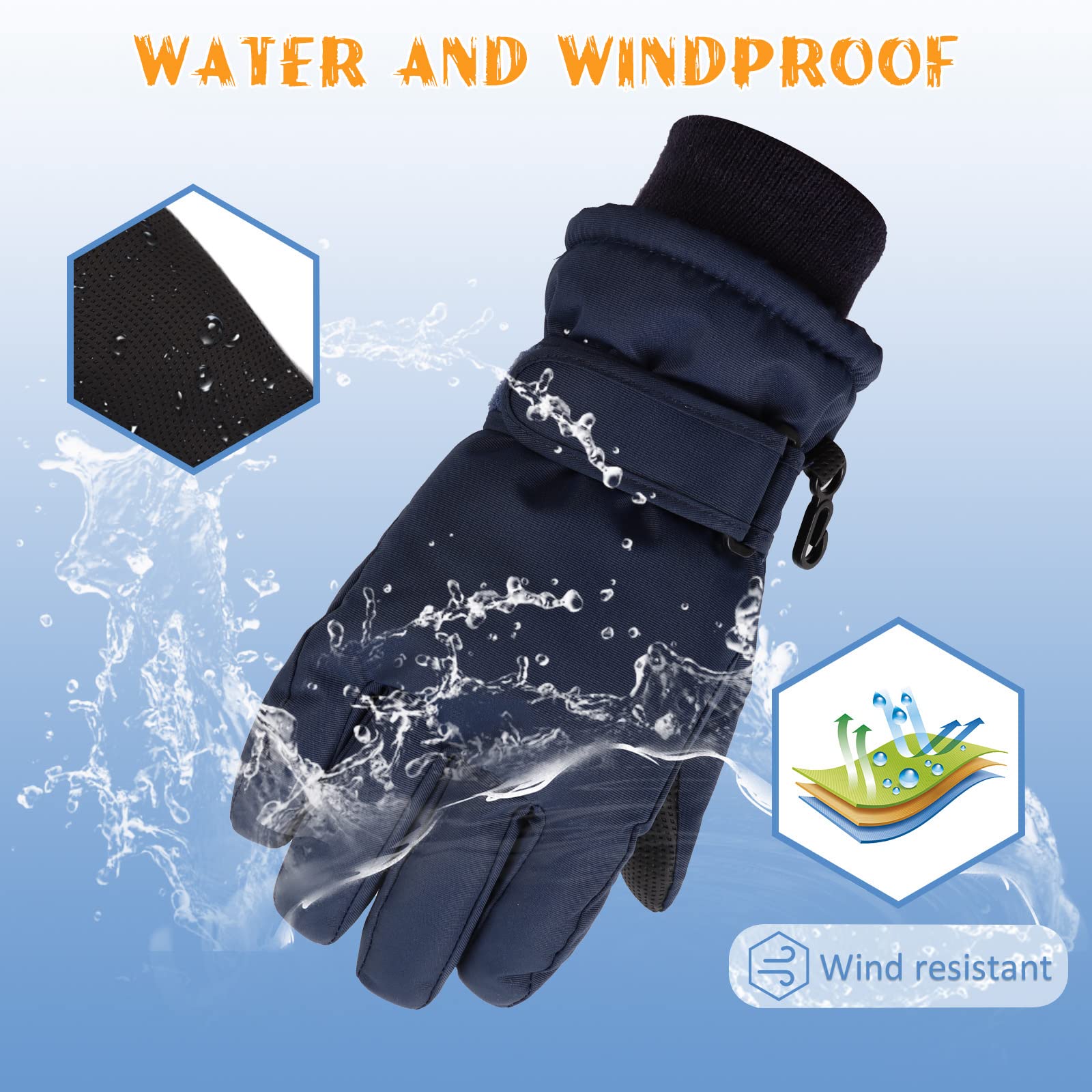 Pesaat Wasserdichte Kinder-Winterhandschuhe Cartoon-Handschuhe für Jungen und Mädchen, warme Outdoor-Skihandschuhe mit Fleecefutter