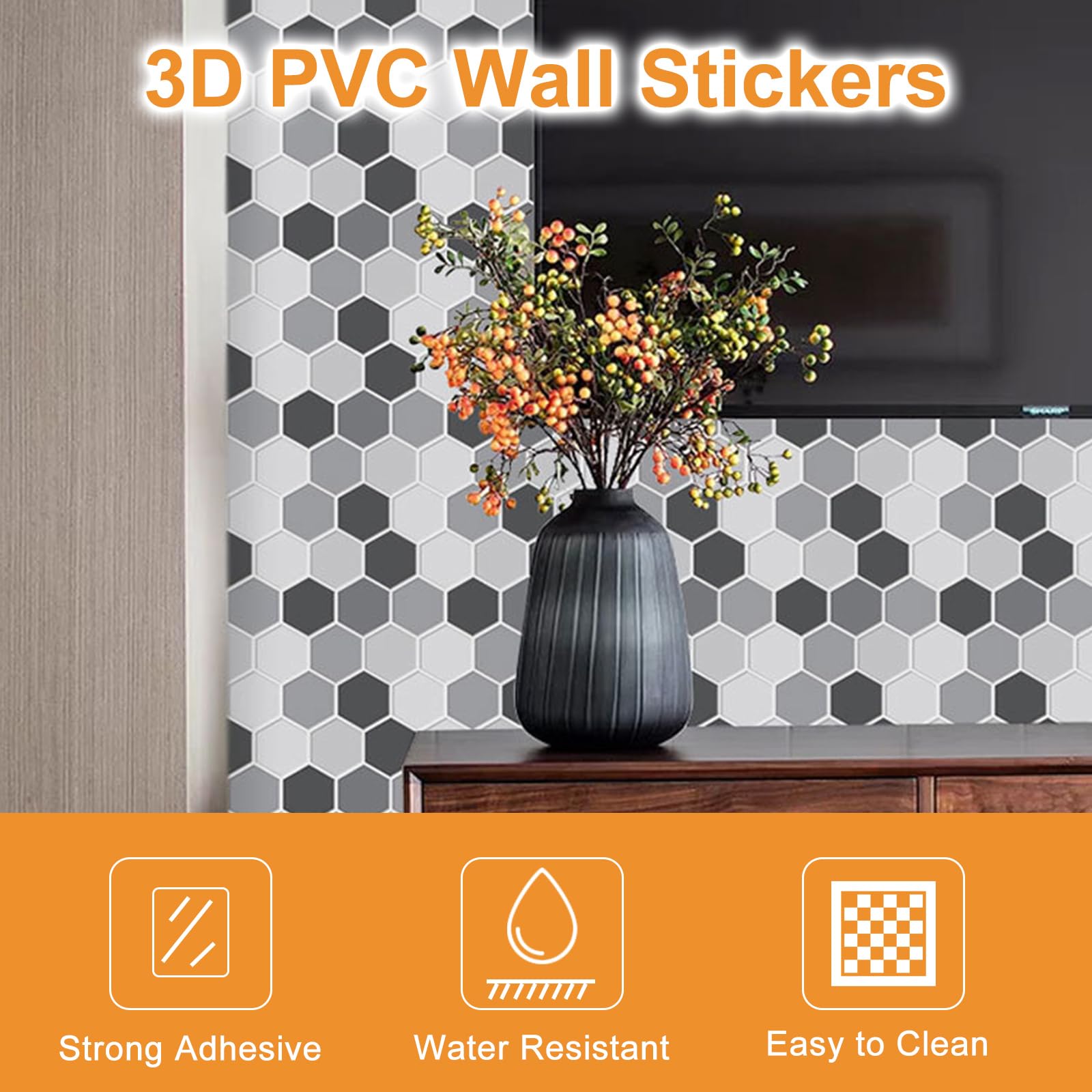 Piastrelle Adesive 3D Effetto Esagono Lungo - 10 Fogli 30,5x30,5 Cm - Mix Blu - Autoadesive Per Cucina E Bagno - Facili Da Pulire - 5