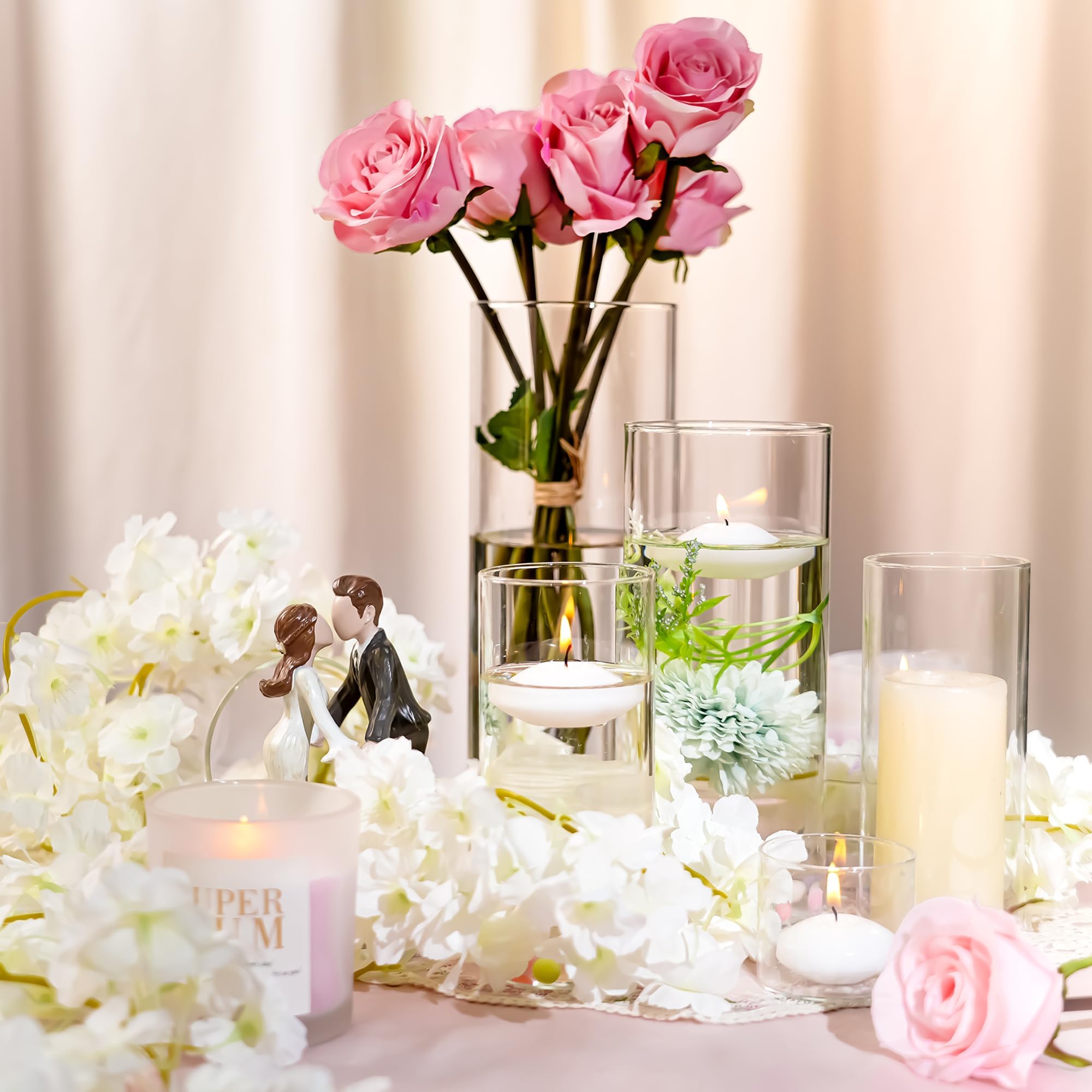 Romadedi Glass Hurricane Candle Holder: 3Pcs Pillar Cylinder Candle Holders Flower Vase for Pillar Floating Tea Light Candles for Wedding Party Table Centerpiece Decoration Living Room Home Decor - Image 2