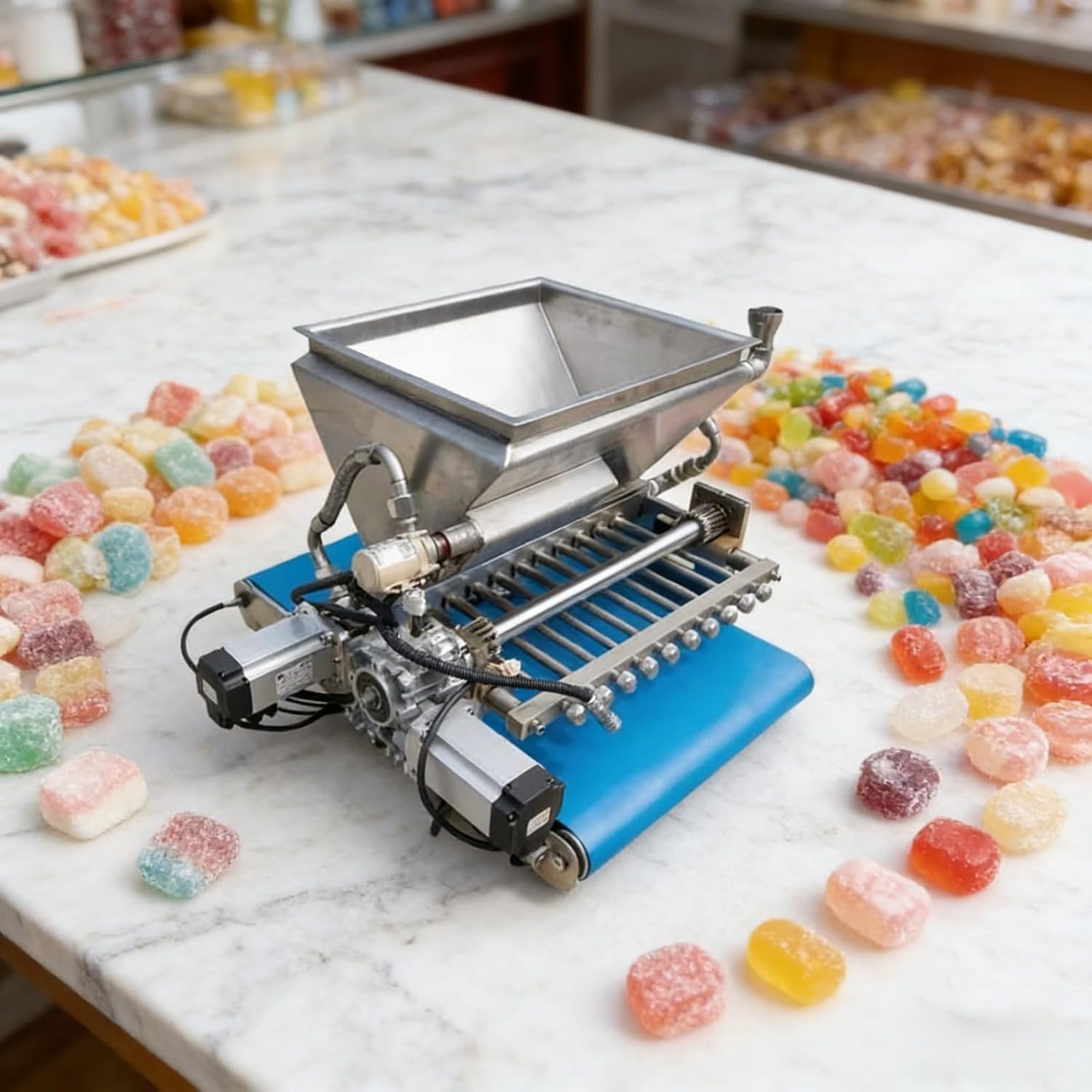 Semi-Automatic Candy Filling Machine Commercial Confectionery Equipment with Multiple Filling Nozzles for Precise Chocolate and Candy Production in Bakery and Food Manufacturing Settings