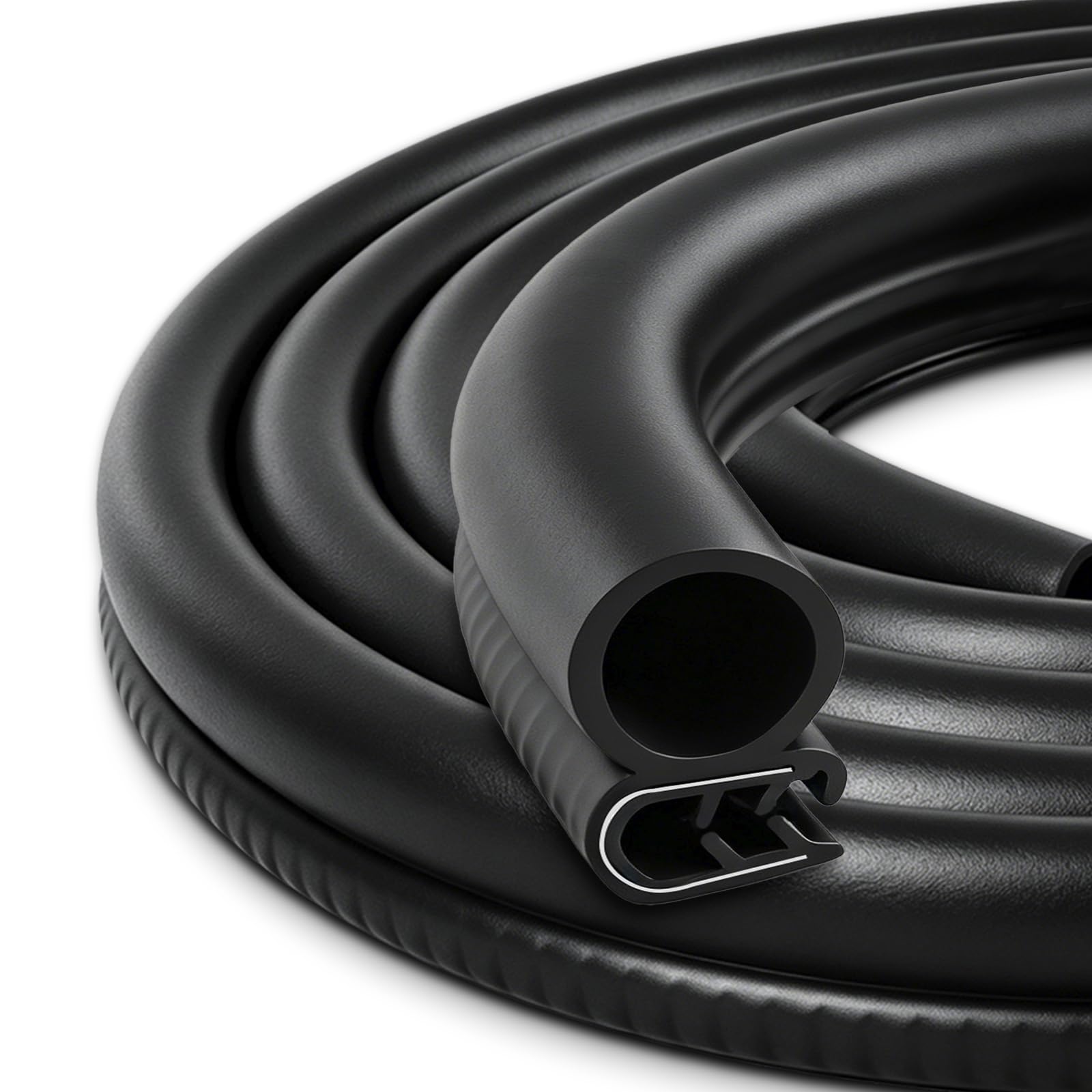 Striscia di Guarnizione in Gomma per Bordi di Portiere Auto, Lunga 10 m, con Clip Metalliche Interne, per Auto, Barche, Camper e Camion.