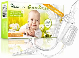 Nasensauger Baby. Original Airmed's Nasensauger. KLINISCH GETESTET, sicher und sanft. Nasensekretsauger mit 2 Saugköpfen & Gratis Reinigungsbürste. Für jeden Staubsauger geeignet