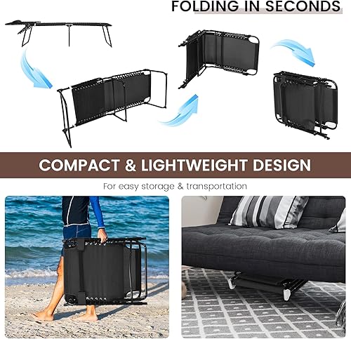 Miniatura 6 de S AFSTAR Sillón para exteriores, tumbona plegable para patio con respaldo de 4 posiciones y reposapiés de 2 posiciones, silla de playa portátil para