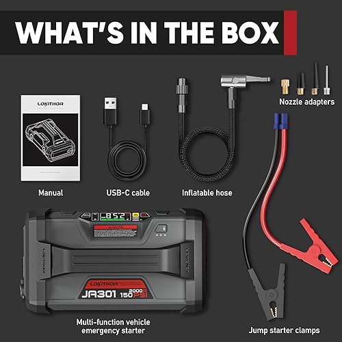 Miniatura 8 de LOKITHOR JA301 - Arrancador de salto de 2000 amperios con compresor de aire de 150 PSI y arrancador de salto AW401 de 2500 amperios con lavadora de