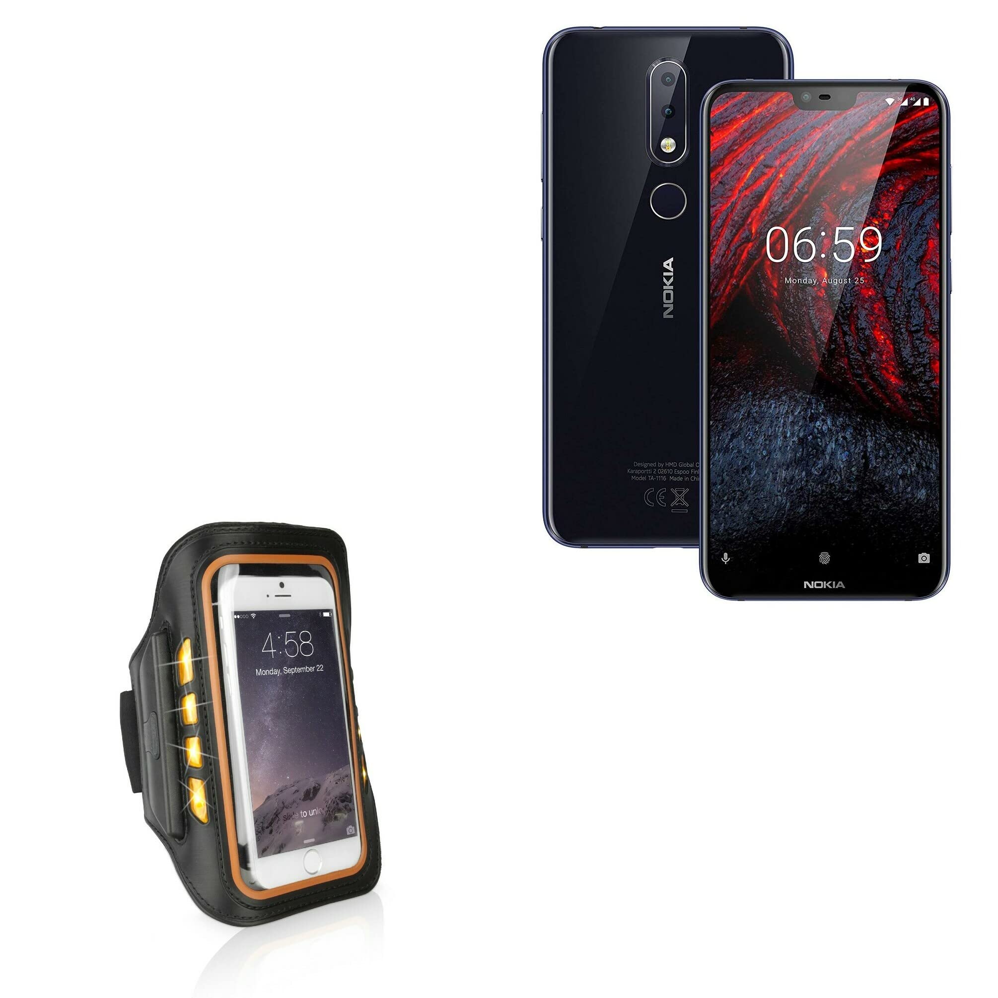 BoxWave Case for Nokia 6.1 Plus (Case JogBrite Sports Armband, High Visibility Safety Light LED Runners Armband for Nokia 6.1 Plus - Bold Orange