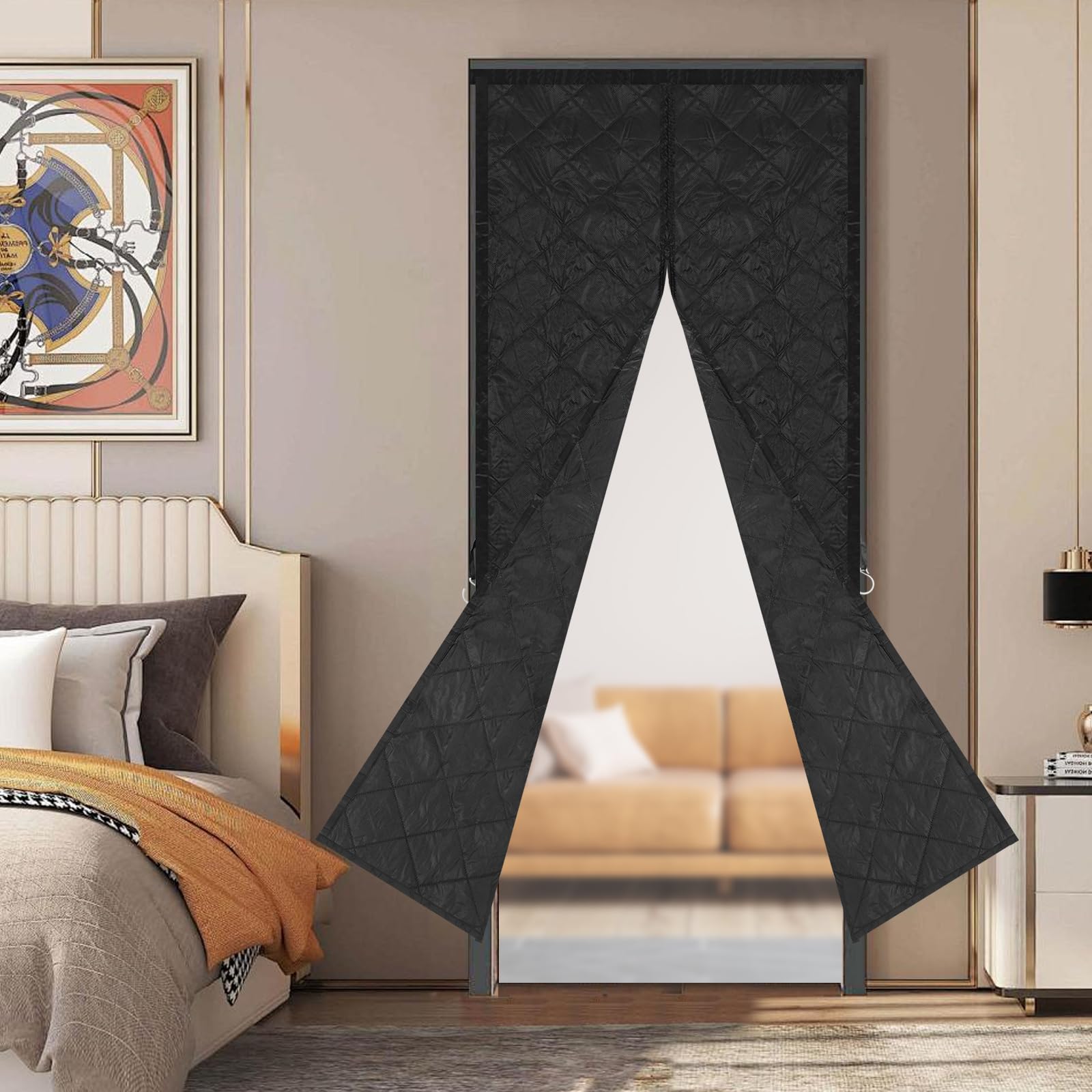 Cortina para puerta con aislamiento térmico, cortina protectora aislada, cortina térmica magnética para puerta, cortinas opacas, cortinas de privacidad (negro, largo x alto x alto 95 x 210 cm