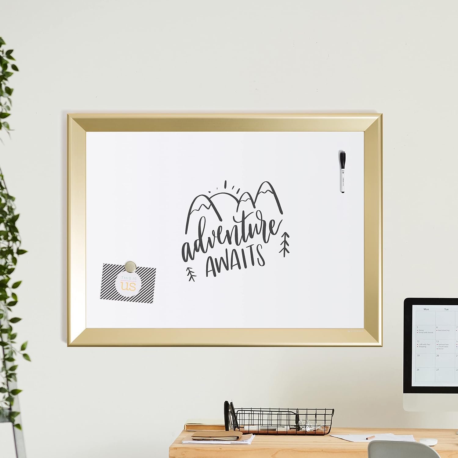 U Brands Dry Erase Board White Board, 36" x 48" Inches, Bold Angle Gold Frame