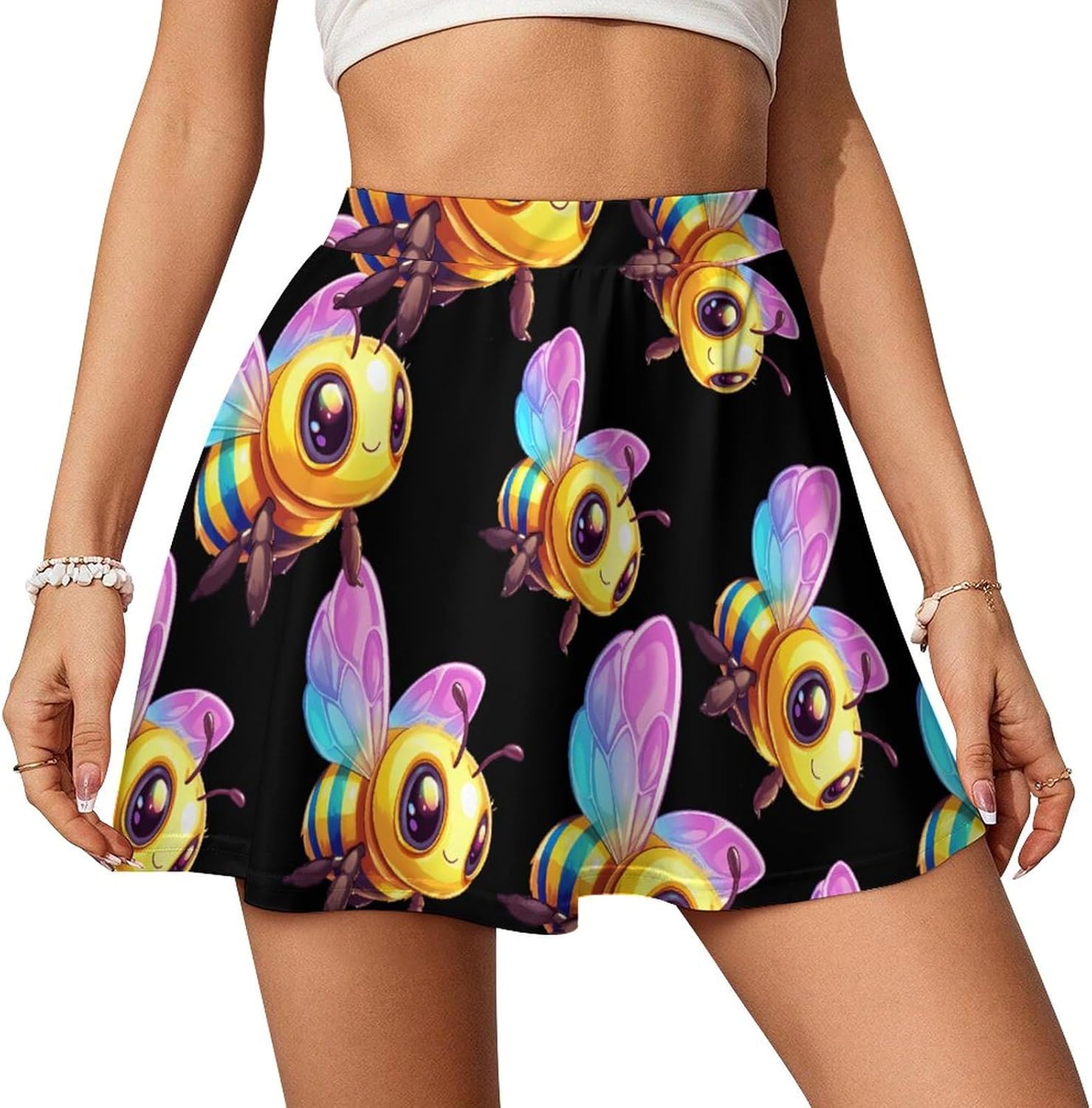 Rainbow Bee Women Tennis Skirt Print Golf Skirts Mini Casual Workout Skorts