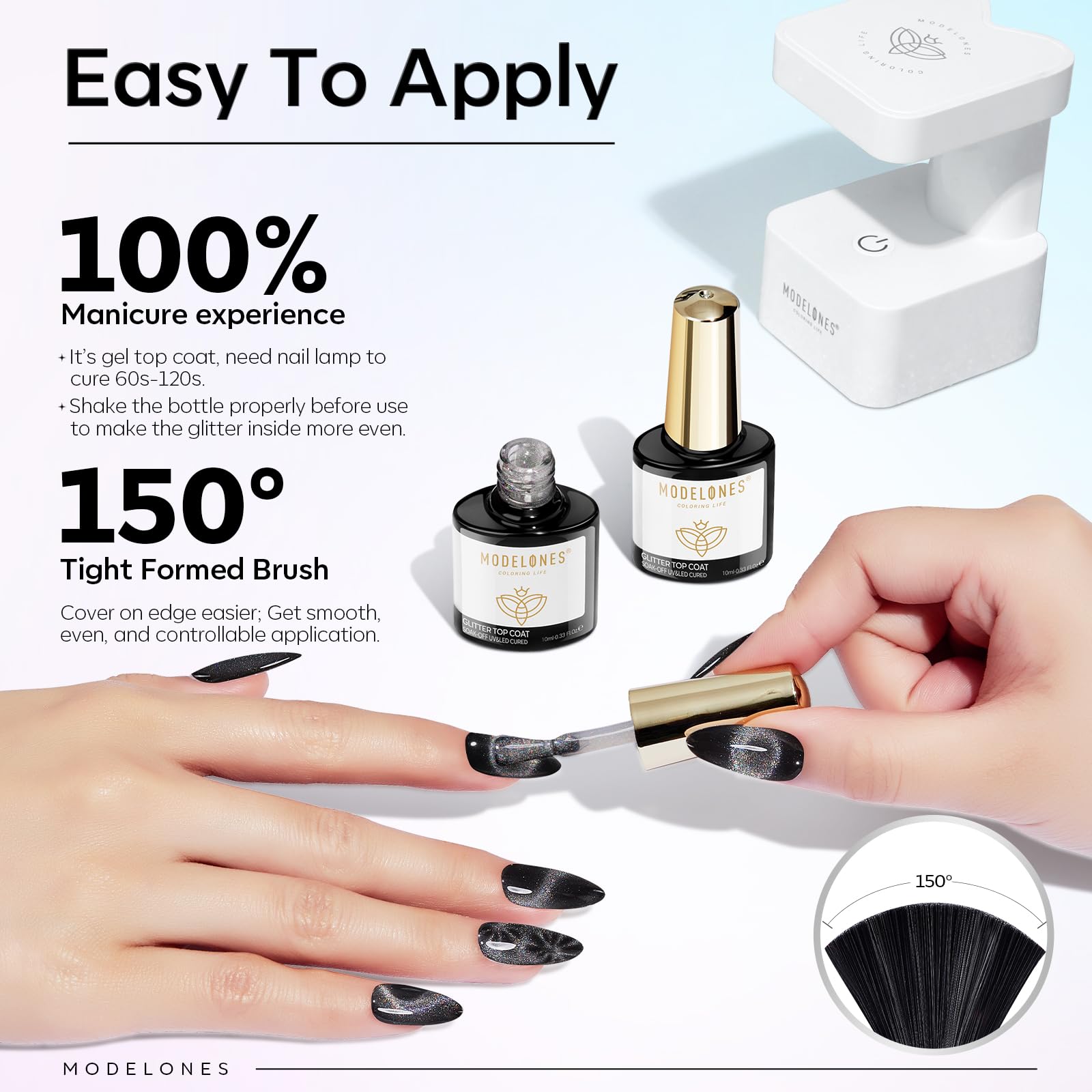 Modelones Top Coat Semi Permanent Magnétique, 9D Cat Eye Gel Vernis À Ongles Top Coat Vernis Gel 10ML No Wipe Finition Art Vernis Manucure Longue Durée