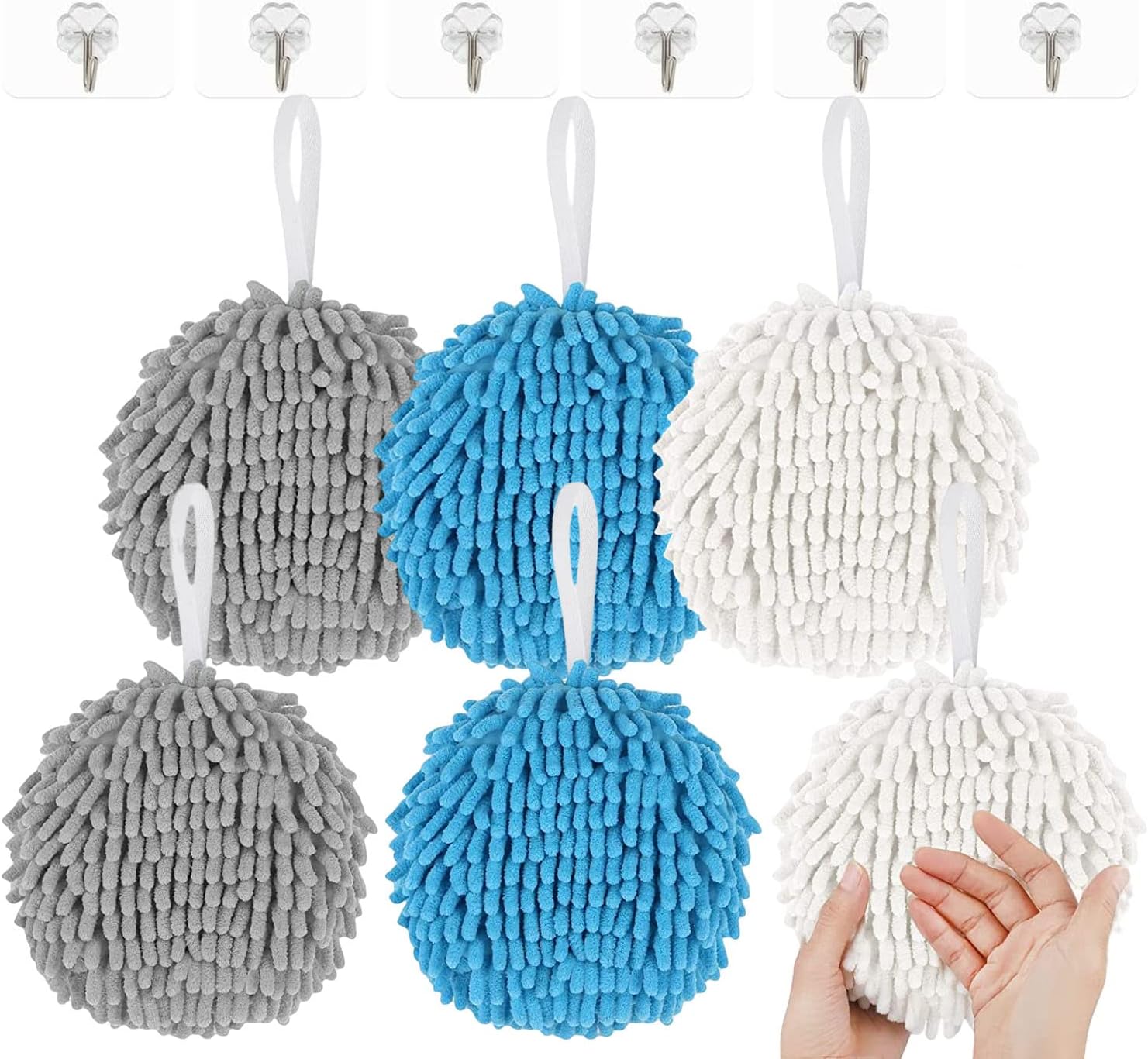 YUANQIAN Fuzzy Ball Towels,Chenille Bathroom Hand Towels with Hanging