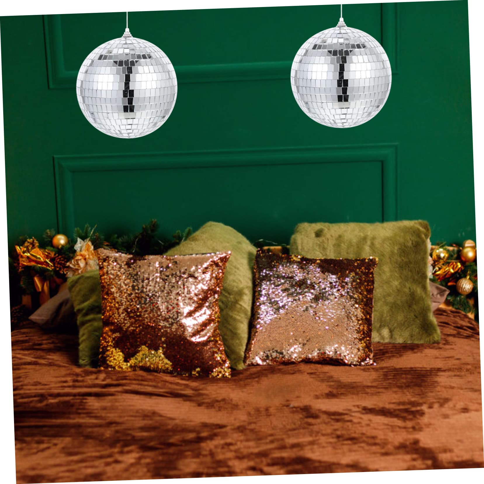 HEMOTON Disco Ball Mirror Surface Decorative Hanging Ball for Party 2pcs 15cm Silver Ball Decorati