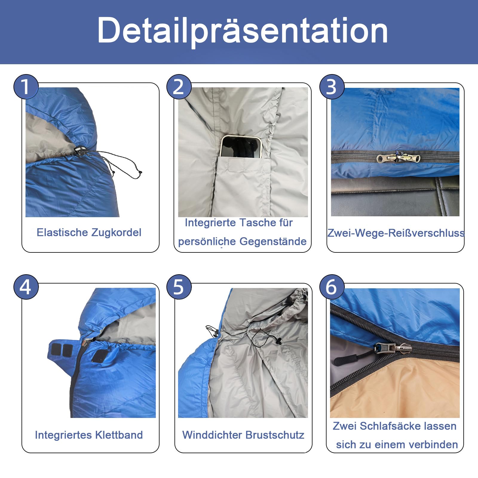 Daunenschlafsack, Extra Großer Leichter Schlafsack 230 cm x 100 cm für Erwachsene Camping,Wandern,Trekking Outdoor