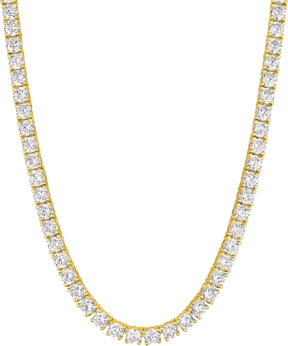 KISPER Collares de tenis para mujer Gargantilla con circonitas chapada en oro blanco y amarillo de 14 quilates | Circonita cúbica 5A de 2-4 mm, engaste de 4 puntas, extensor de 15 pulgadas + 3 pulgadas, hipoalergénico, que no se deslustra