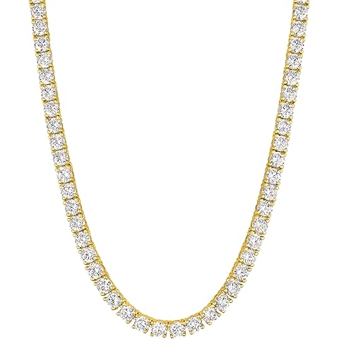 KISPER Tennis Necklace for Women 14K Gold Plated 3mm Cubic Zirconia Diamond Chain Adjustable 15-18