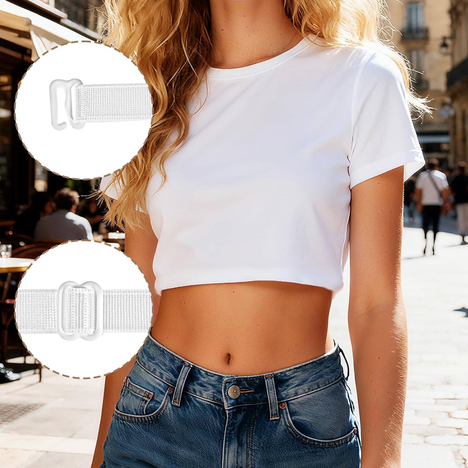 2 PCS Adjustable Crop Top Band Shirt Tuck Band Women Stretchy Invisible Crop Top Bands Waist Belt for Sweaters Tucking Shirts (Black White) - Image 6