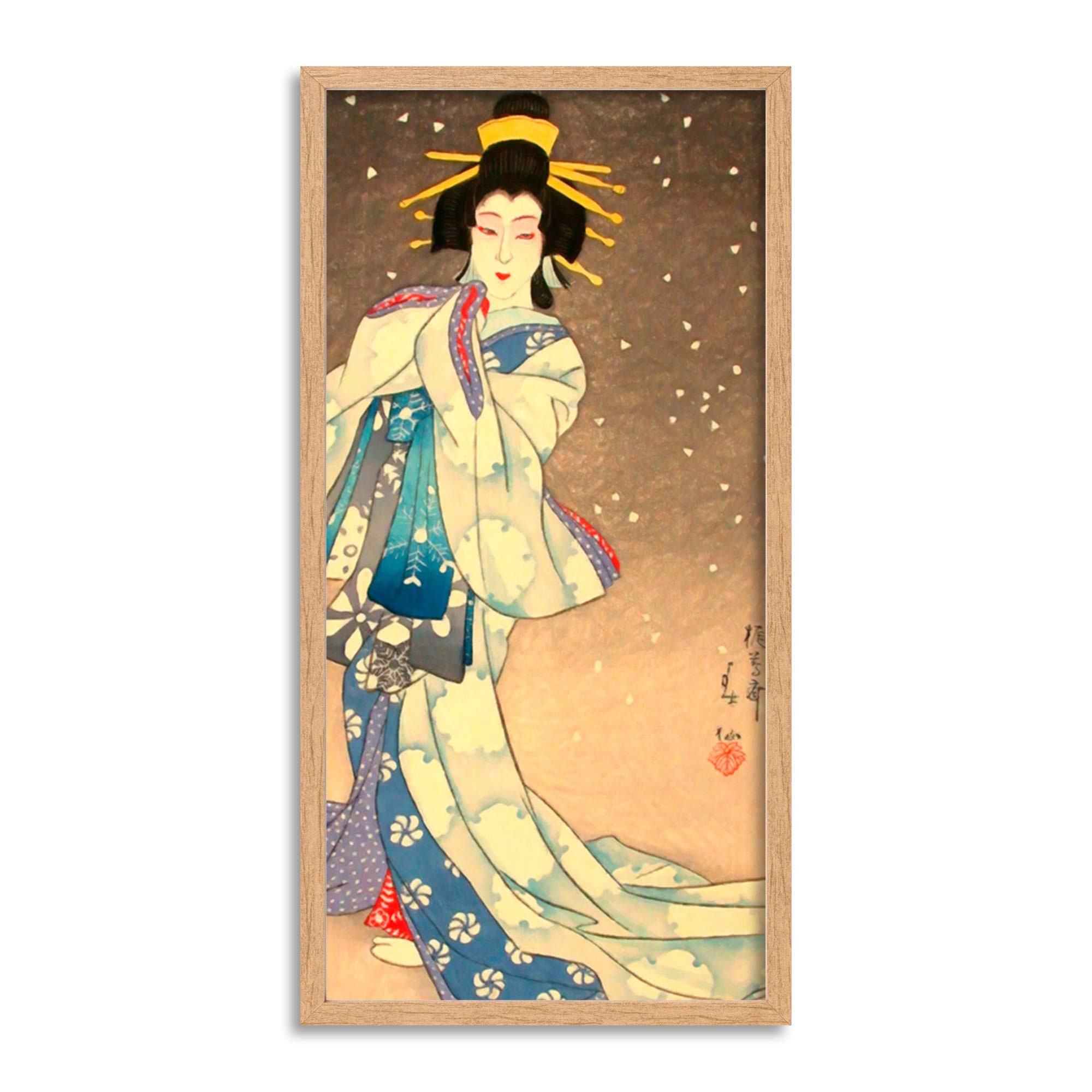Wee Blue CooJapanese Geisha Japan Long Panel Framed Wall Art Print