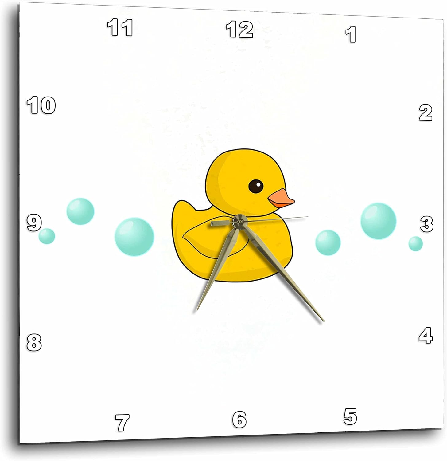 3dRose DPP_112950_3 Cute Yellow Rubber Ducky Cartoon with Soap Bubbles Kawaii Duckie on White Adorable Sweet Duck Wall Clock, 15 by 15"