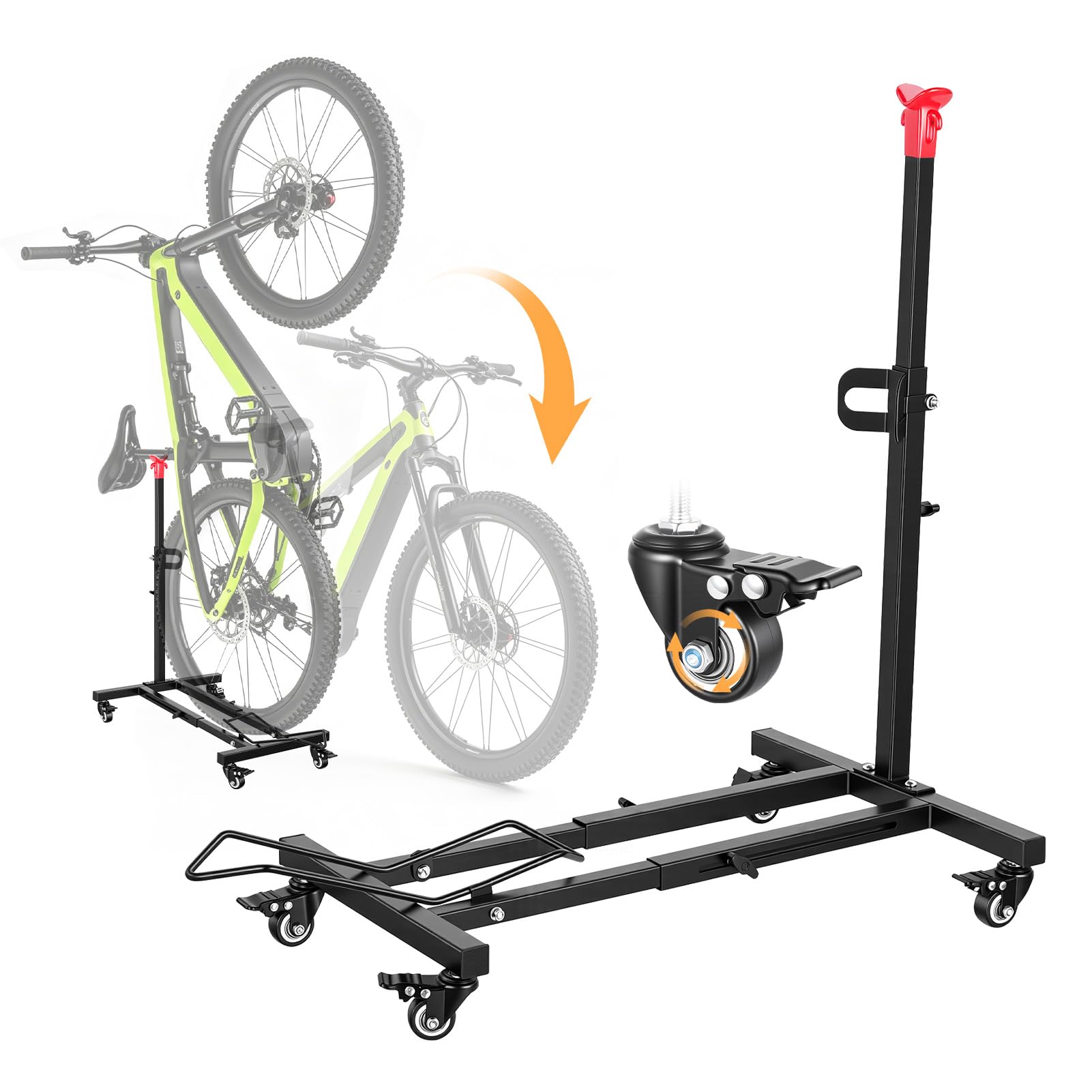 Fahrradständer Boden – Stand-Parkständer mit 360° Lenkrollen,ohne Bohren,verstellbar, bis 36 kg – Fahrradhalterung für Rennrad, MTB,Kinderrad – platzsparende Radständer für Garage & Wohnung.