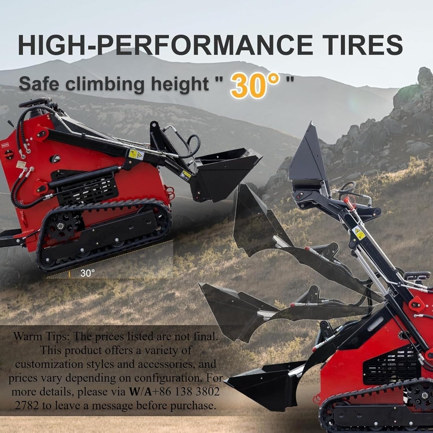 Long-Runtime Tracked Mini Skid Steer Loader Compact Crawler Loader with Extended Fuel Tank & Efficient Engine for Remote Farming, Mountain Landscaping, and Off-Grid Construction Tasks