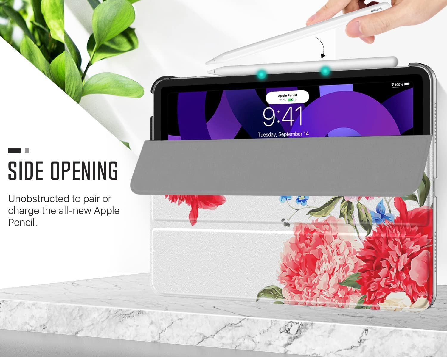MoKo Case for iPad Air 5th Generation 2022/ iPad Air 4th Generation 2020 10.9 Inch, Trifold Stand Cover with Hard PC Back, Support Touch ID, iPad 2nd Pencil Charging, Auto Wake/Sleep,Flowers Blossom