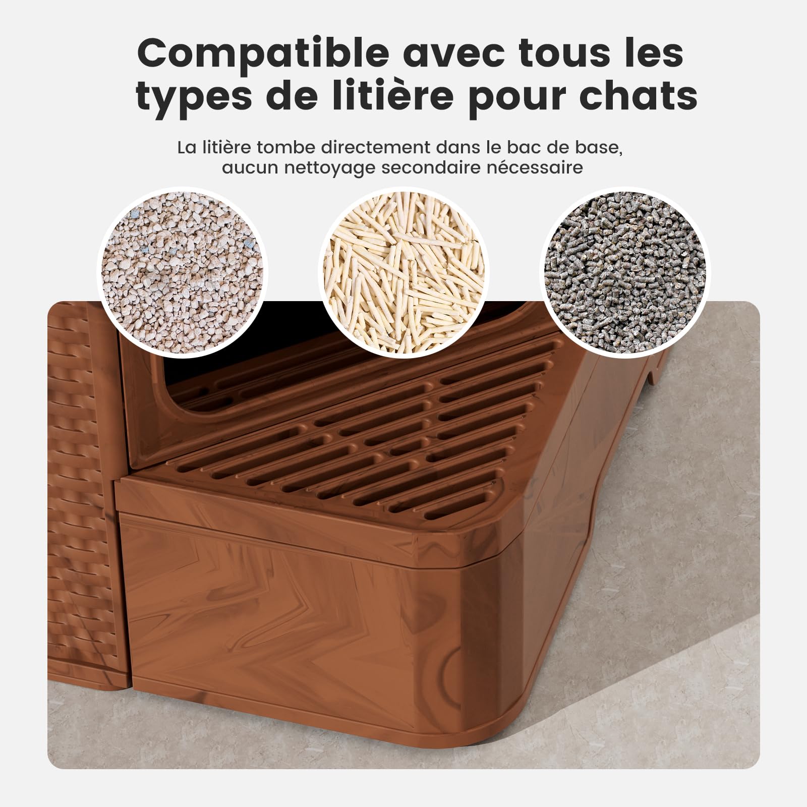 Gradner Pet Maison de Toilette pour Grand Chat XXL Anti Odeur, Brun | Bac à Litière, Caisse Litière Fermée, Compartiment Inférieur Amovible, Nettoyage Facile, Intimité Sécurisée