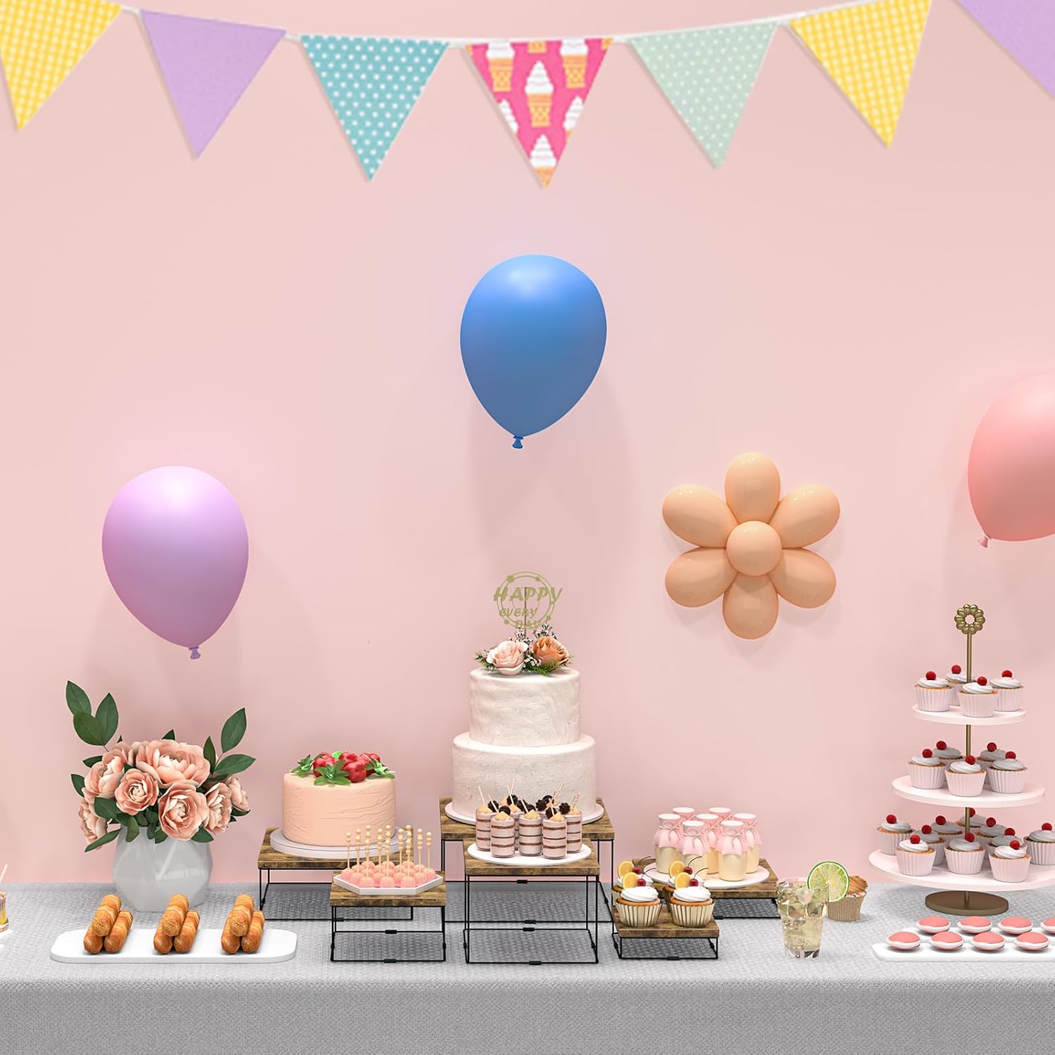 ELITEROO Buffet Risers, 3 Pack Wooden Risers Display Stands, Square Food Risers for Buffet Table, Tiered Dessert Display Stands, Food Stands for Display Party, Rustic Brown, 9"x10"x11"