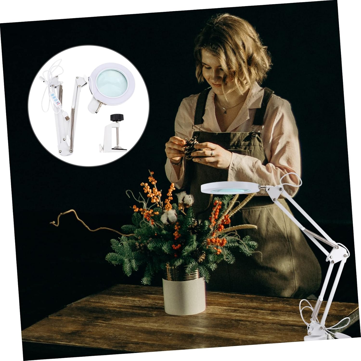 Angoily 5X LED Magnifier Desk Lamp Ring Light USB Powered Adjustable Brightness for Welding Crafting and Close Saving