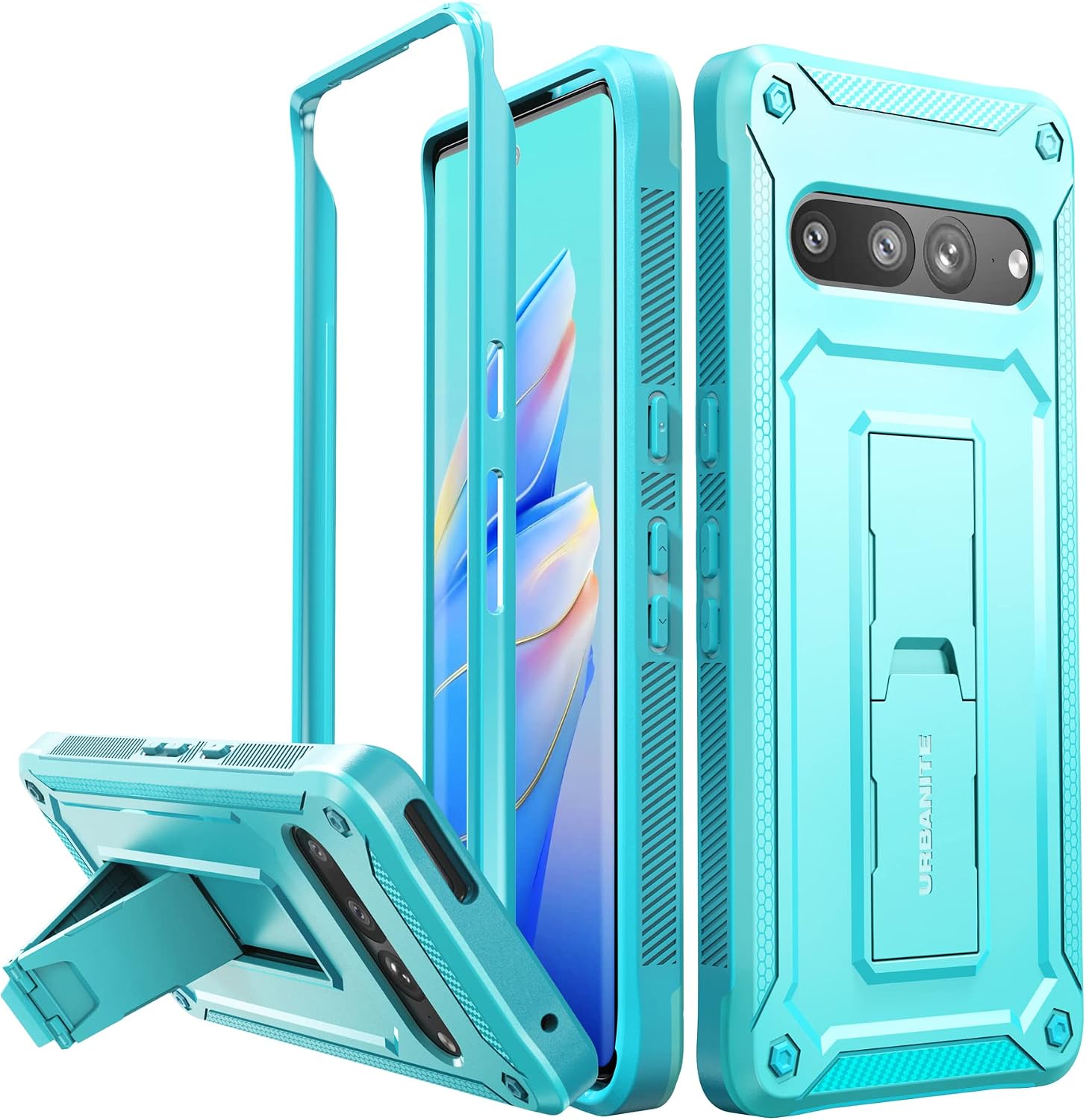 URBANITE for Google Pixel 7 Pro Case, Military Grade Rugged Shockproof Protective Cover with Kickstand (Sky Blue)