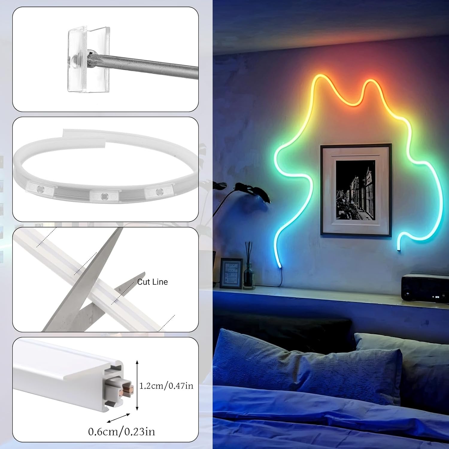 KALIONE 50 Pcs Neon Rope Light Clips Mounting Brackets, 6x13mm Neon Lights Install Fixing Clips Clear Waterproof LED Strip Clip Brackets Wall Mount Holder for Lights Strips