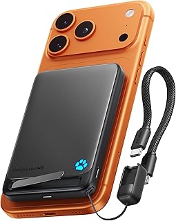 INIU Batterie Externe pour MagSafe, 45W 10000mAh Mini Power Bank, Certifié Qi2, Batterie Externe sans Fil avec Cable USB C et Support Pliable, Chargeur Rapide Magnetique pour iPhone 17 16 15 14 13 12