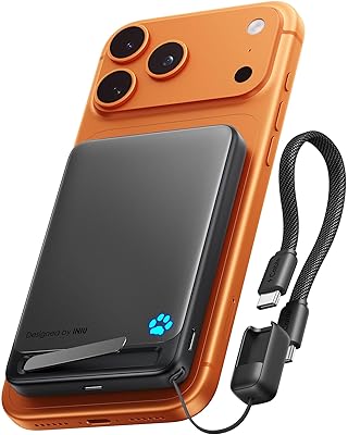 INIU for MagSafe Portable Charger, Qi2 Certified, Slimmest 15W 10000mAh Magnetic Power Bank, with USB C Cable & Stand, Fast Charging MagSafe Compatible Battery Pack for iPhone 17 16 15 14 13 12 Only