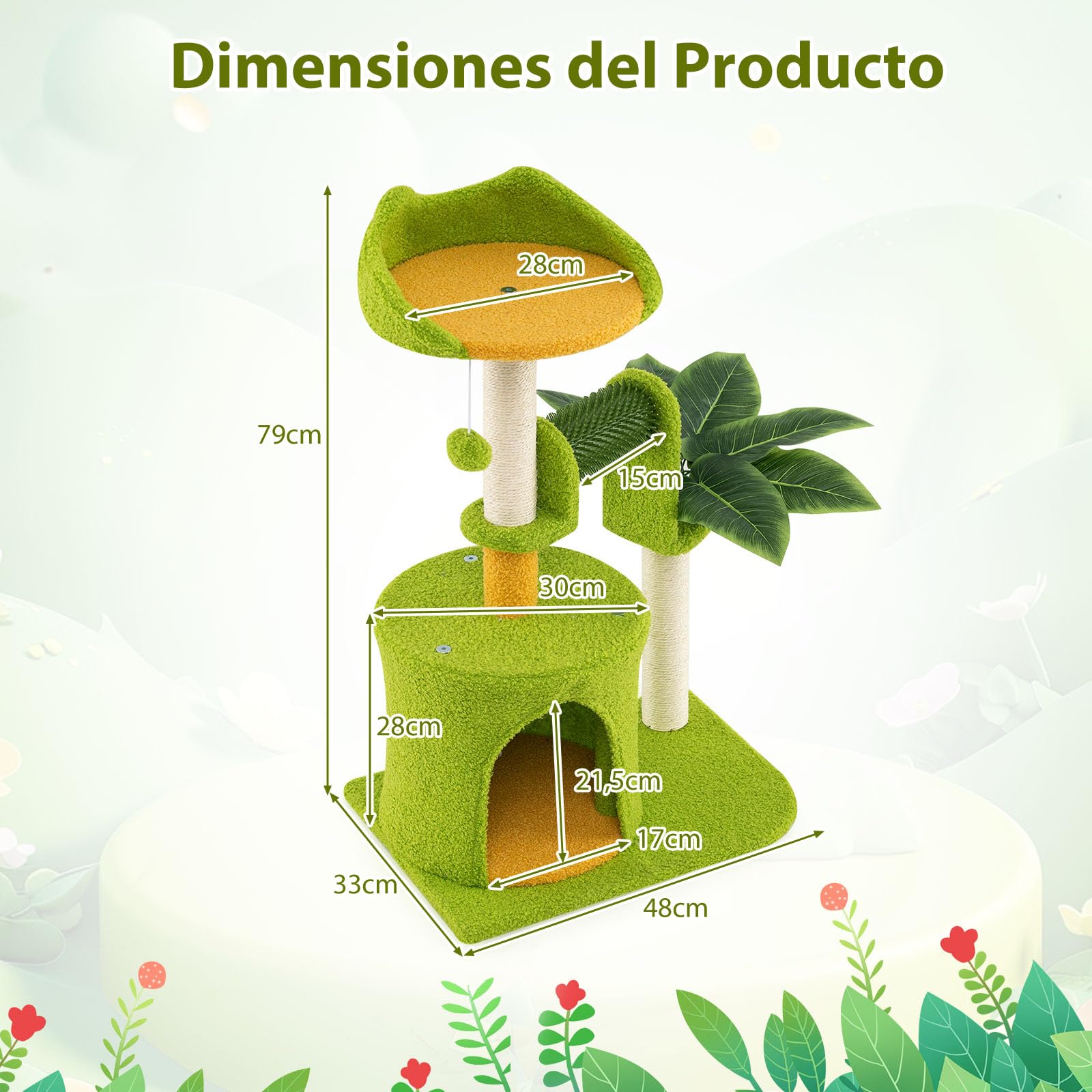 GYMAX Árbol para Gatos, Torre Rascador, Condominio para Gatos con Plataformas, Poste Rascador Autolimpiante, Juguete con Bola Colgante, Casa Multinivel, Centro de Actividades para Mascotas