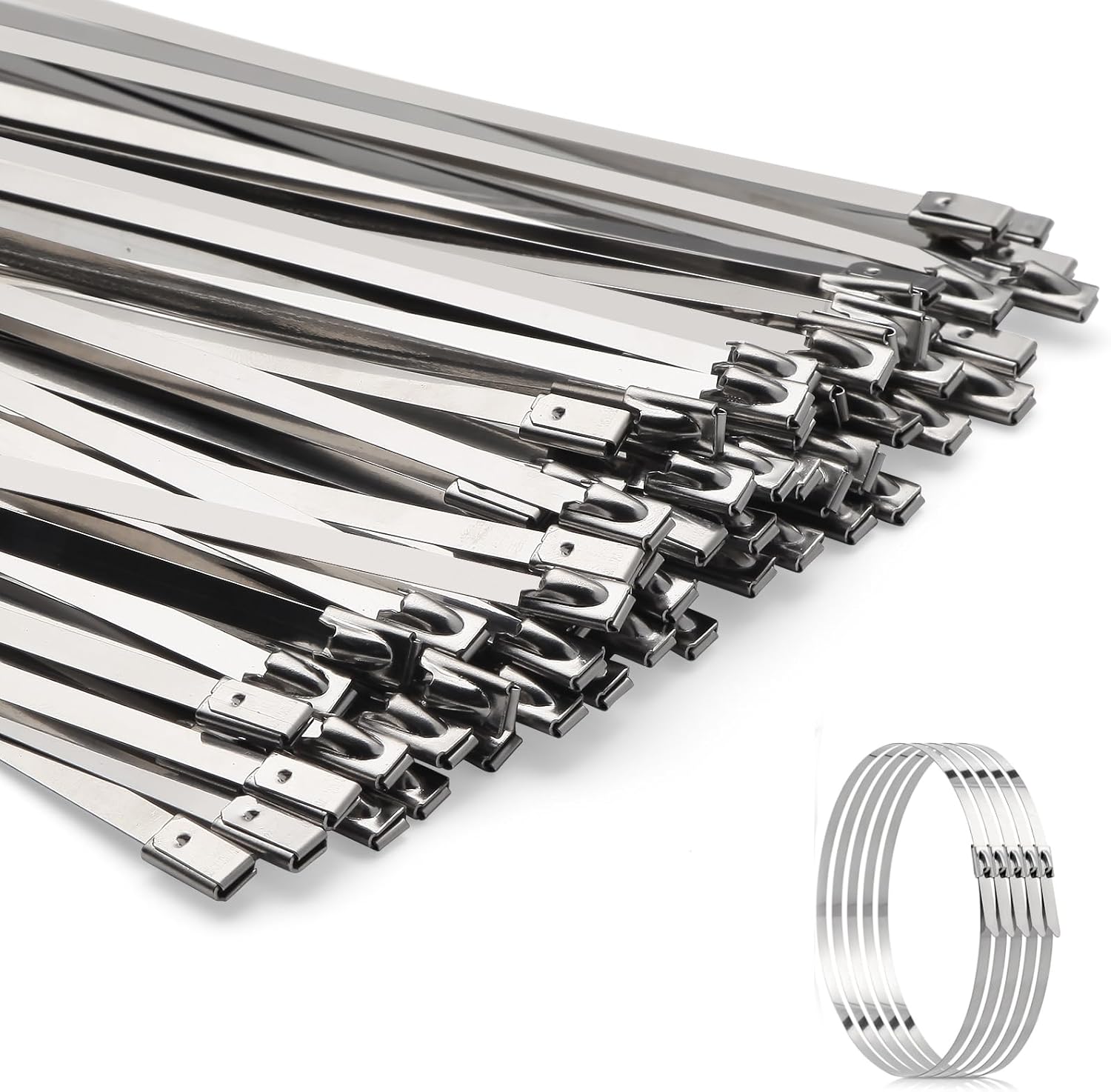 Metal Zip Ties 100pcs 11.8 Inch 304 Stainless Steel Zip Ties,Heavy Duty Metal Zip Ties, Self-Locking Rustproof Metal Cable Ties for Exhaust, Fence, Outdoor and Industrial Use