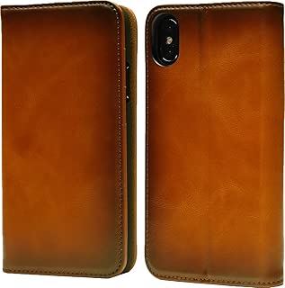 Esperanza 最高級 本革 iPhoneXS iPhoneX スマホ ケース ローマ帝国から伝わる伝統技法 スフマート製法 【 硬度 9H 強化 ガラスフィルム セット 】 アイフォン 10 テン S ケース 手帳型 マグネット式 カード ポケット 付 スタンド (iPhone XS X, ブリックブラウン)