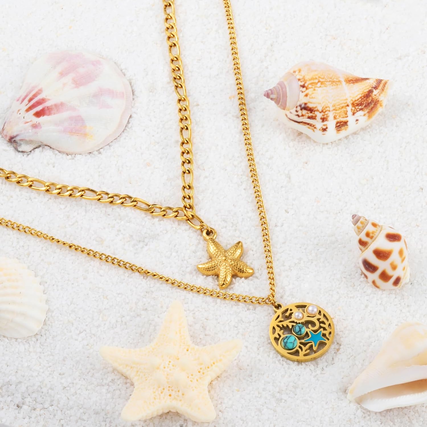 Ocean Charm Necklace for Women, 18K Gold Plated Dolphin Starfish Choker Necklaces Summer Beach Jewelry Gifts - Image 5