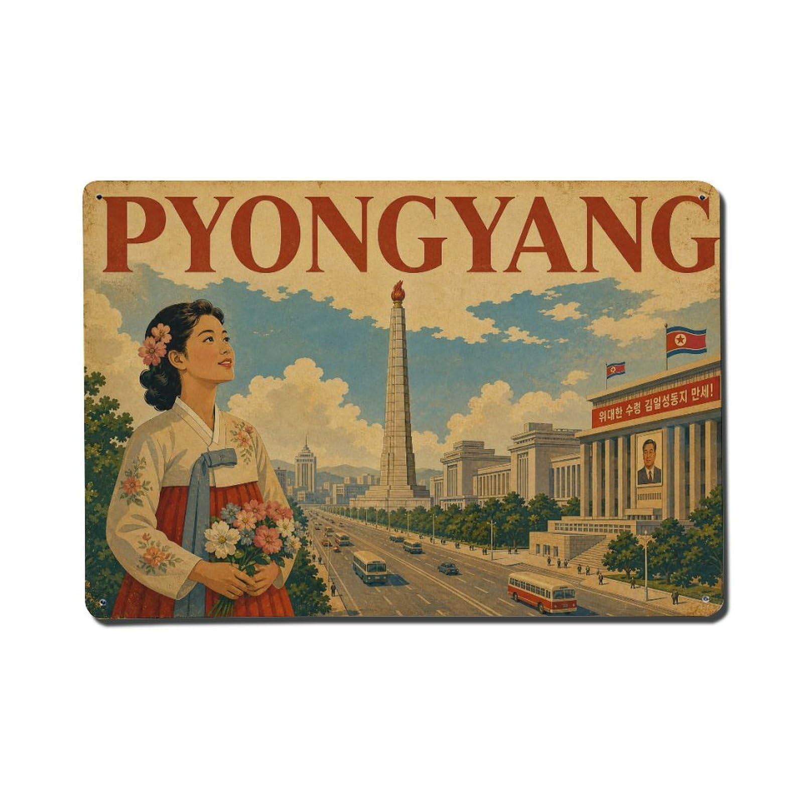 Huiyhb 8X12inch(20X30cm) Travel Retro North Korea Pyongyang Metal Tin Sign