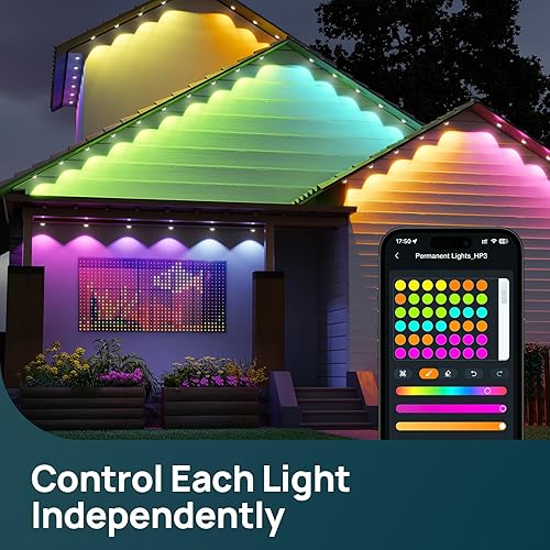Miniatura 2 de Linkind Luces permanentes para exteriores, 100 pies con 72 LED triples, iluminación AI, RGBTW inteligente para luces de Halloween al aire libre,