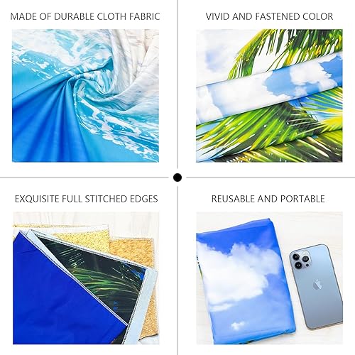 Miniatura 3 de Humkat - Telón de fondo de playa hawaiana y océano, 2.4 x 1.8 m, tela de verano para fiesta tropical, para decoración interior y exterior, banner de