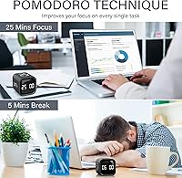 Vista 3 de Rotating Pomodoro Timer 5, 25, 10 50 Minutes Preset, Desk Productivity Flip Timer, ADHD Tool Cube Countdown Stopwatch, Vibration/High/Low
