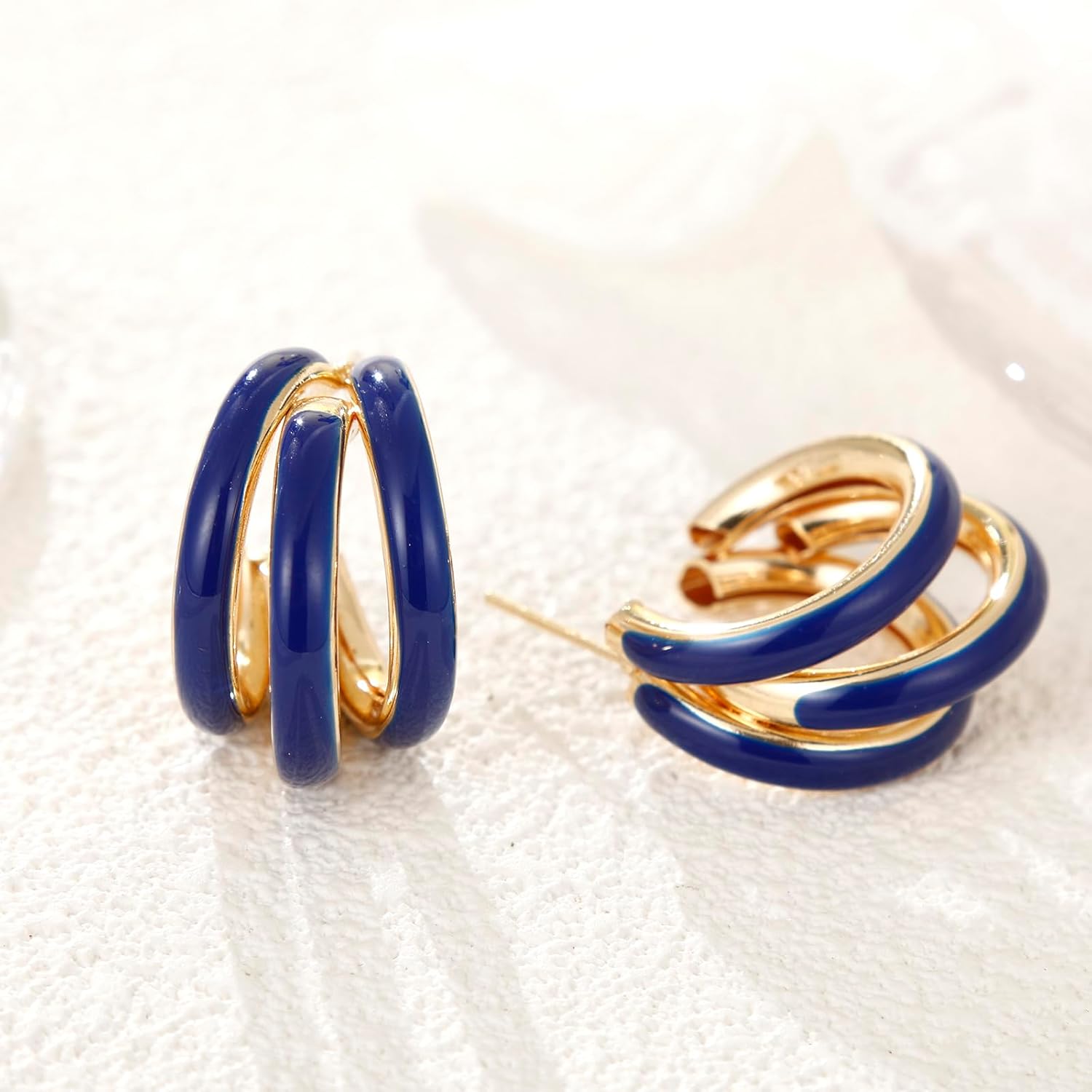 Triple Hoop Earrings, Split Hoop Huggie Earrings Trendy Chunky Earrings for Women - Image 4