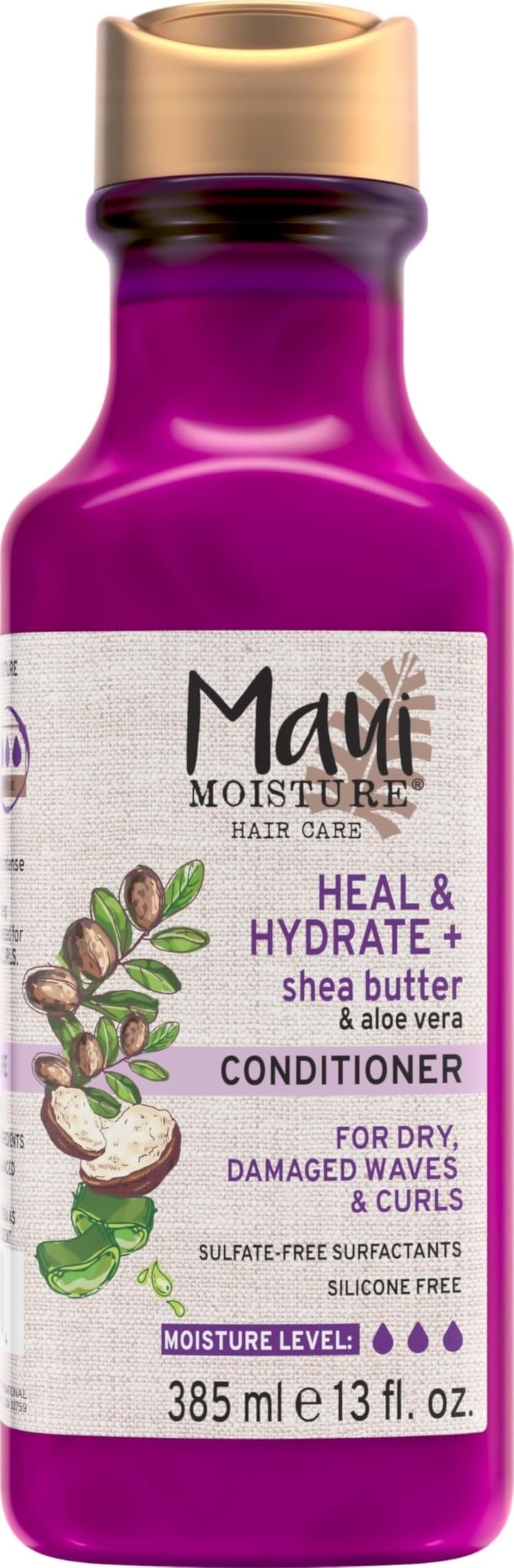 Maui Moisture Heal & Hydrate + Shea Butter Conditioner to Repair & Deeply Moisturize Tight Curly Hair with Coconut & Macademia Oils, Vegan, Silicone, Paraben & Sulfate-Free, 13 fl oz | Curly Hair Conditioner, With Shea Butter & Aloe Vera, Delivers Intense Moisture for Very Dry Damaged Hair, Silicone-Free