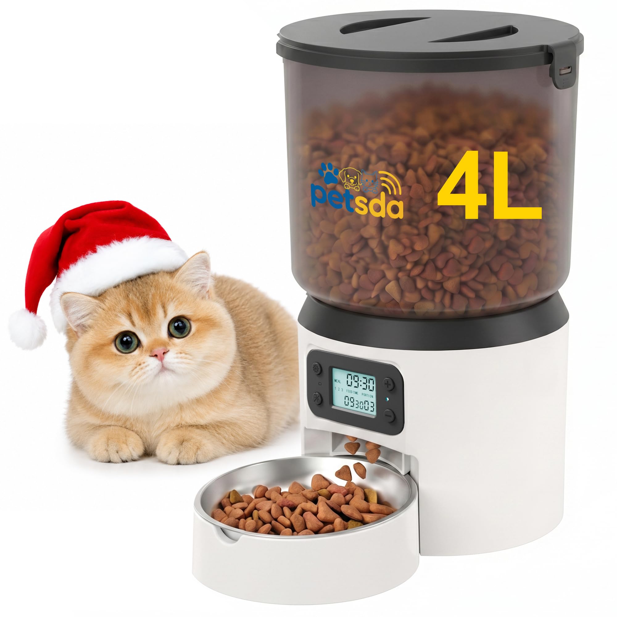 Photo 1 of Automatic Cat Feeder 4L Timed Cat Dry Food Dispenser Auto Pet Feeder Portion Control up to 9 Meals/Day for Cats and Small Dogs Dual Power Supply, with Stainless Bowl Fresh Food, Easy Clean