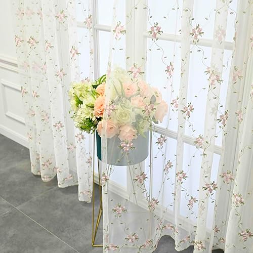 Miniatura 3 de WPKIRA 1 panel romántico de encaje transparente cortina de gasa con bolsillo para barra de cortina de 96 pulgadas de largo, paneles de tratamiento