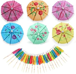 Paquete de 24 paraguas de cóctel, fiesta en la playa y paraguas de palillo de bambú, decoración de bebidas y alimentos, colores mezclados, adornos de frutas tropicales (24)