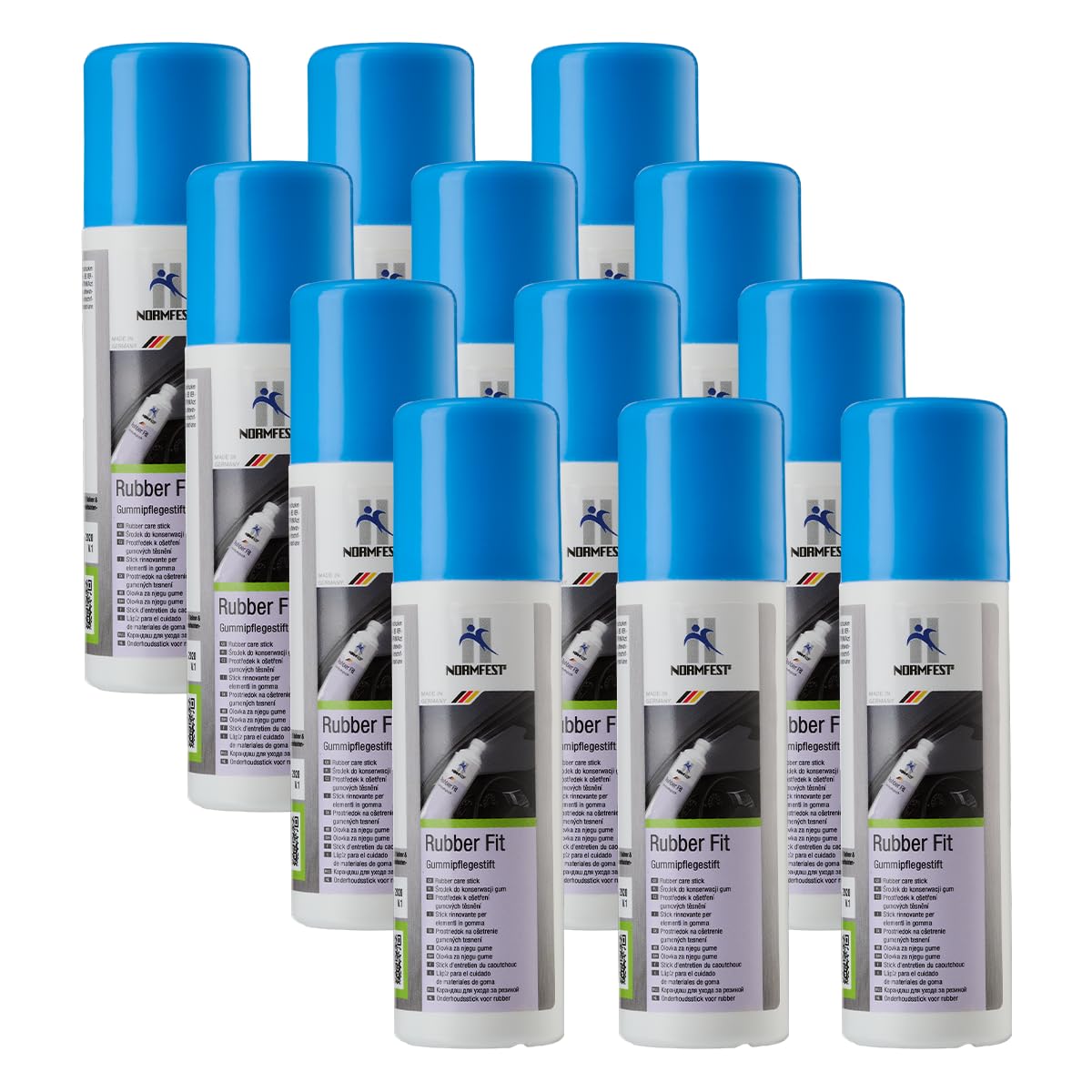 Normfest Rubber Fit – silikonfreier Gummipflegestift für Türdichtungen, Schiebedach- & Kofferraumgummis, pflegt & schützt vor Austrocknung, Rissbildung & Festfrieren, inkl. Auftragsschwamm – 12x 75 ml