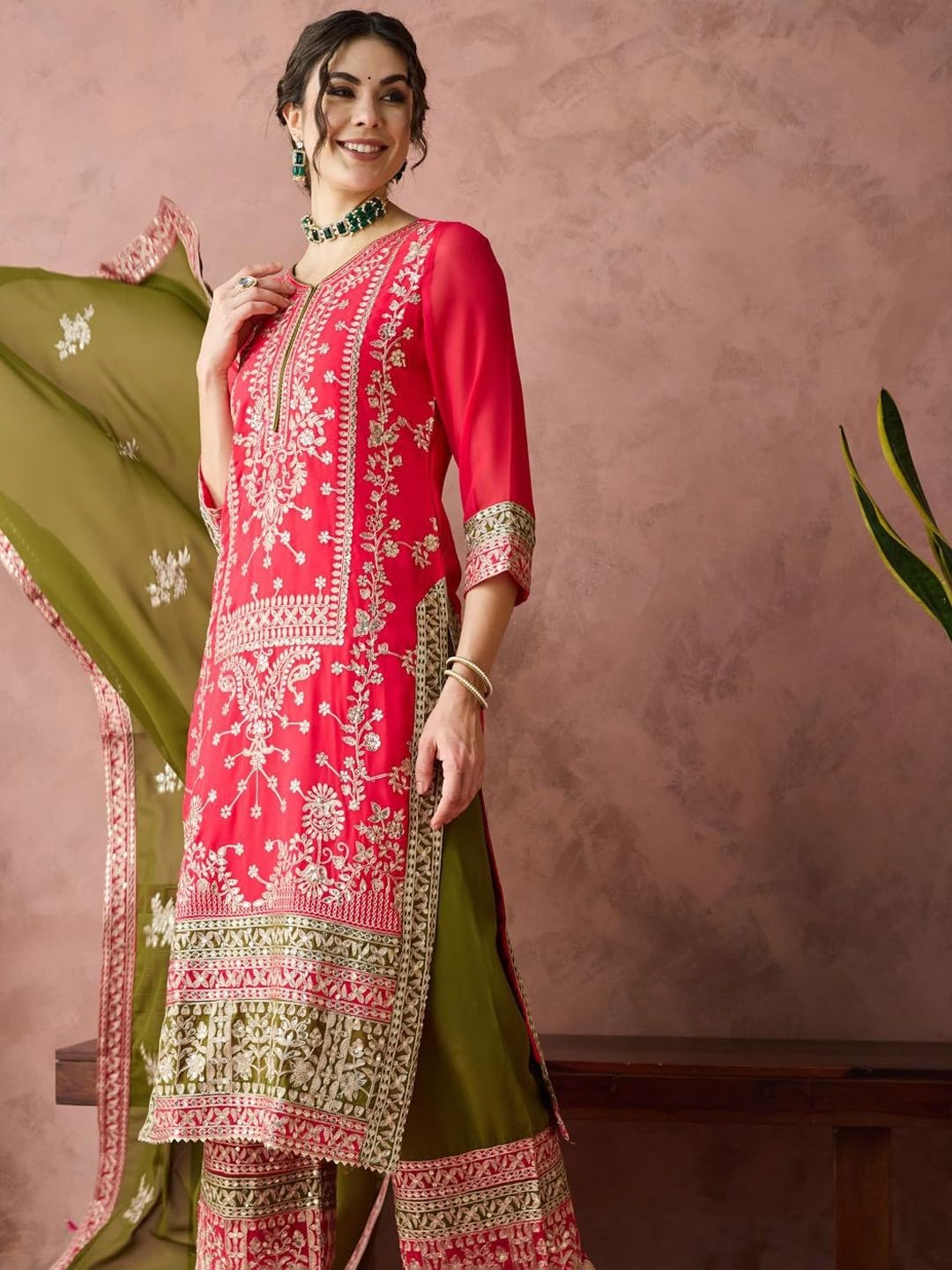 Indisches pakistanisches Kurta-Set für Damen, bestickt, für Hochzeit, Party, Sharara, Palazzo, Salwar Kameez-Anzugkleid für Damen