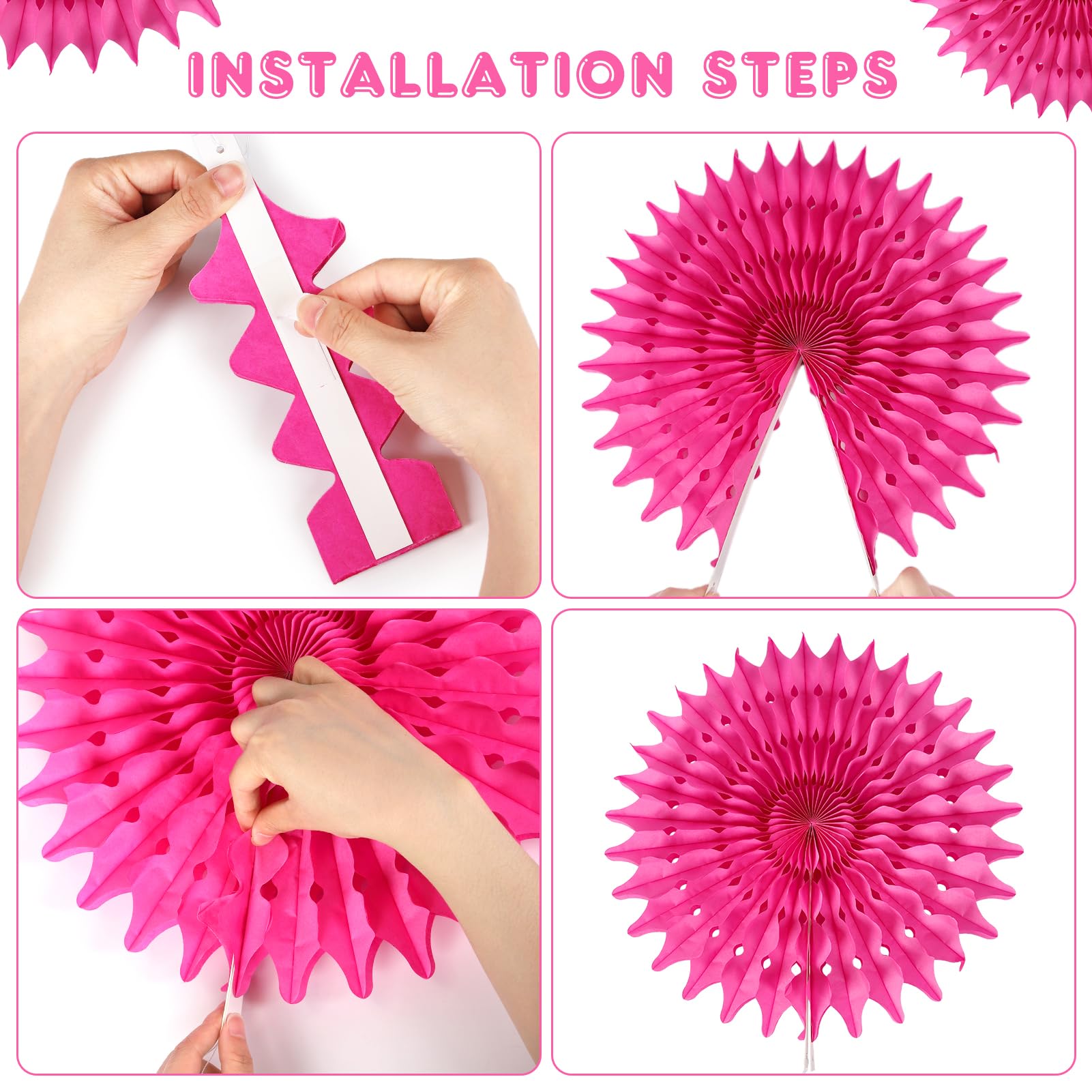 BestoFun Set di 12 scomparti di carta arancione pompompoms tessuto fiori rosa pesca appeso ghirlanda fiori rosa chiaro ventaglio decorazione per feste bambini decorazione compleanno matrimonio baby